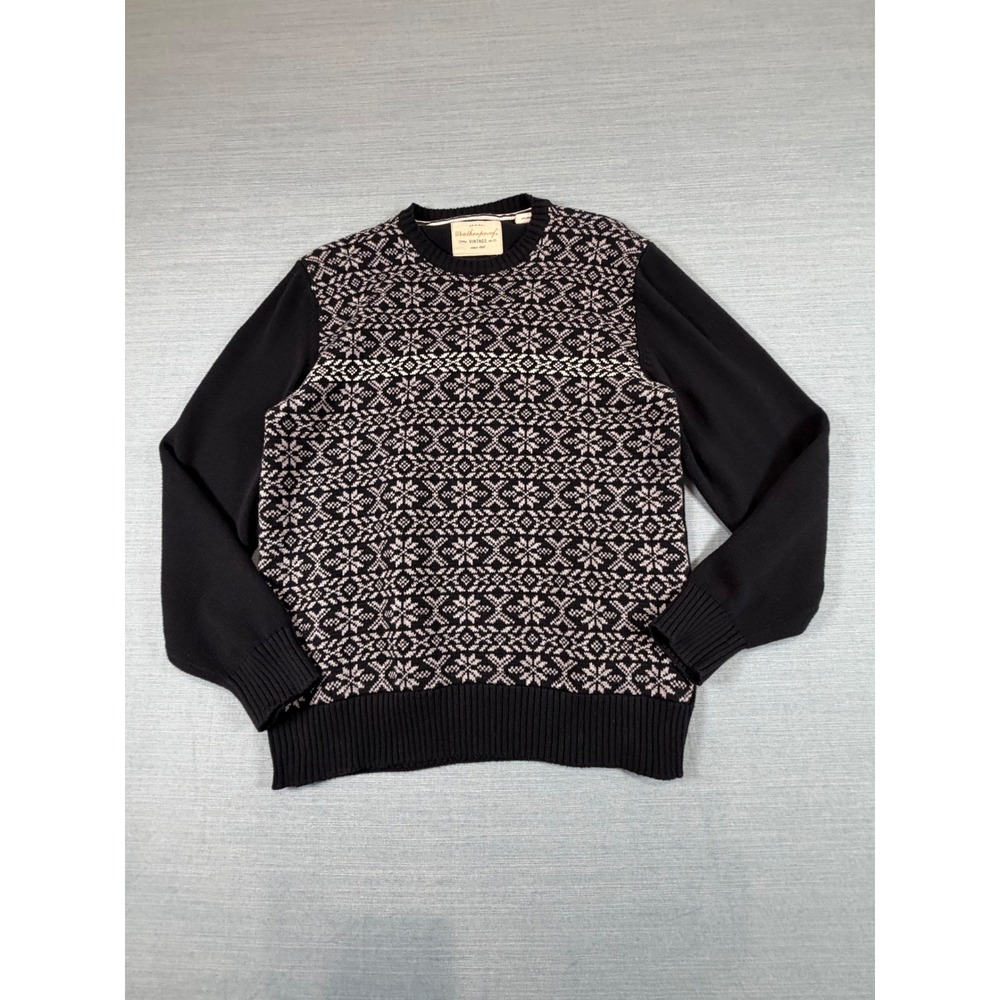 Weatherproof Vintage Mens LRG Black White Fair Isle 100% Cotton Crewneck Sweater